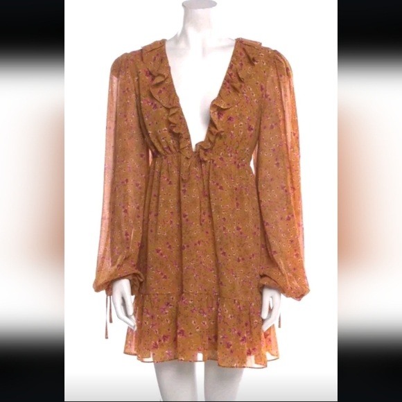 NWT TULAROSA Revolve Mobey Minidress Lafayette Fall Burnt Orange Floral Flowy - Picture 2 of 12